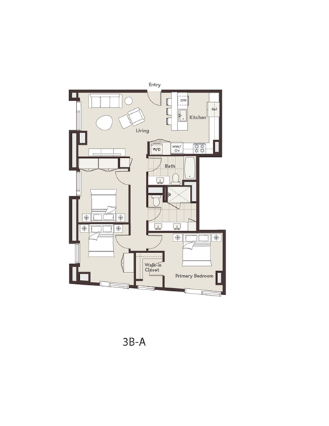 Floor plan for 3 beds, 2 baths, 1202 sqft